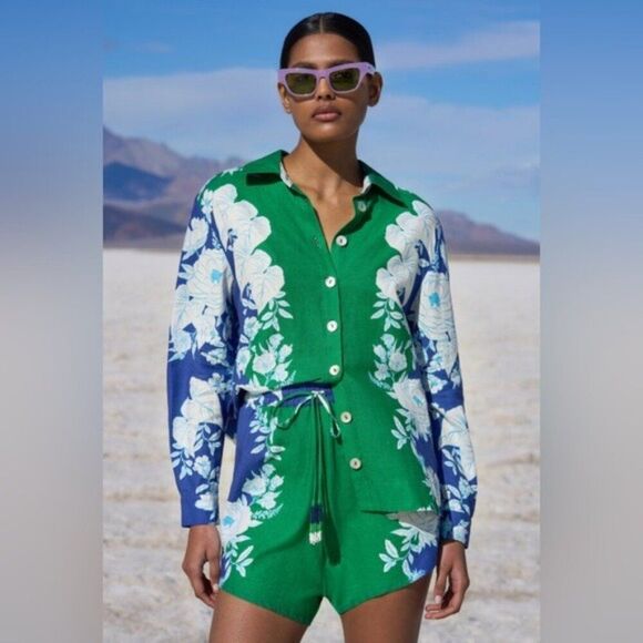 FarmRio Soft Garden Linen Blend Floral Shirt, NWT, Size XL - Picture 7 of 16